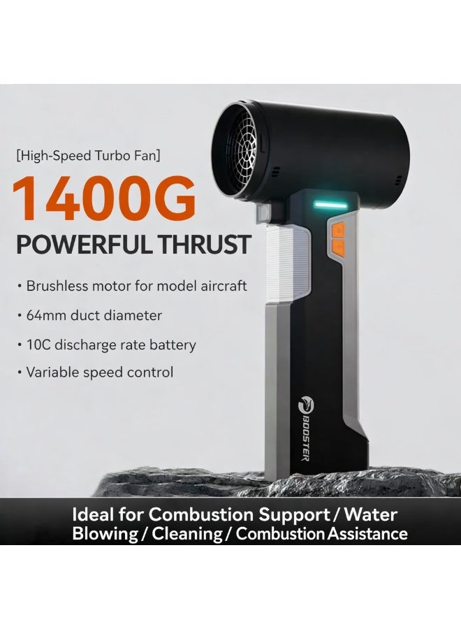 بوستر منفاخ توربيني عالي السرعة، قوة دفع 1400 غرام، محرك بدون فرش، قناة تهوية 64 مم، إضاءة LED، بطارية قابلة للشحن 4000 مللي أمبير، منفاخ هواء متعدد الفوهات للتنظيف والتجفيف ودعم الاحتراق - Image 2